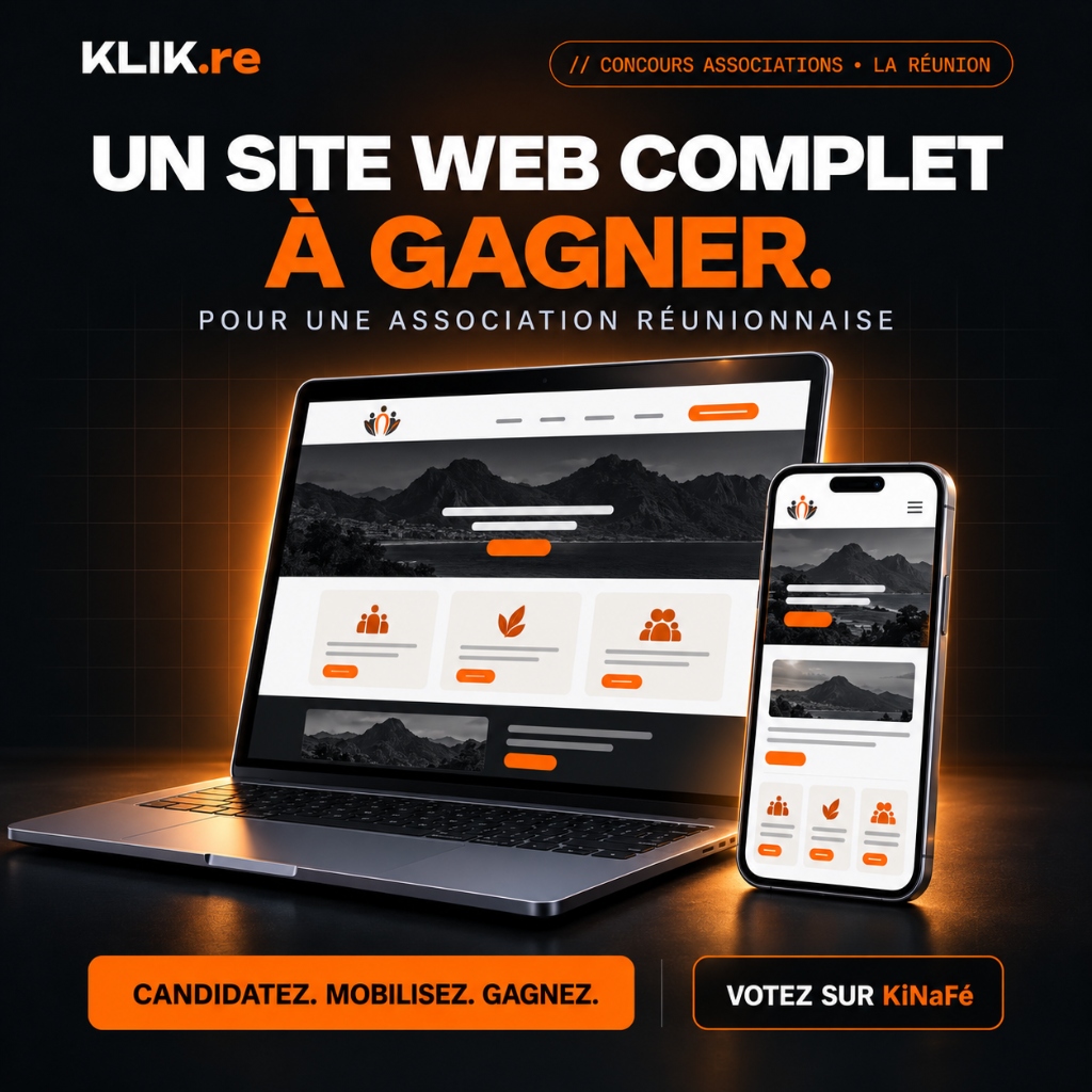 Site web complet offert à une association réunionnaise par Klik.re